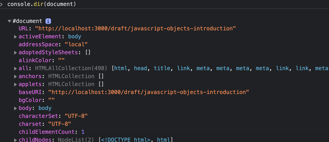 Javascript console logging of document object